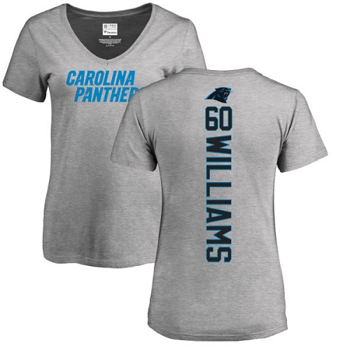 Carolina Panthers Ash Women Daryl Williams Backer V-Neck NFL Football #60 T Shirt->women nfl jersey->Women Jersey